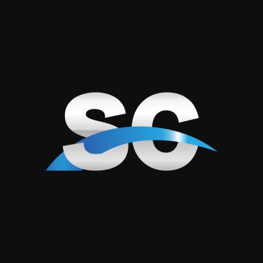 Initial letters logo SC, overlapping linked swoosh capital logo concept, metallic silver blue black background, vector icon logo template elements for business, company, creative industry