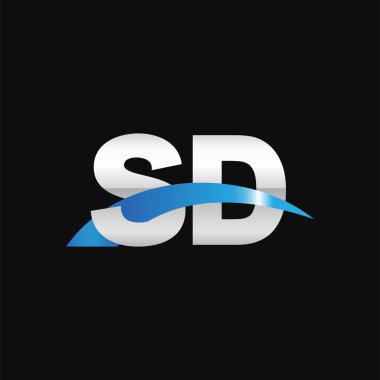 Initial letters logo SD, overlapping linked swoosh capital logo concept, metallic silver blue black background, vector icon logo template elements for business, company, creative industry