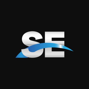 Initial letters logo SE, overlapping linked swoosh capital logo concept, metallic silver blue black background, vector icon logo template elements for business, company, creative industry