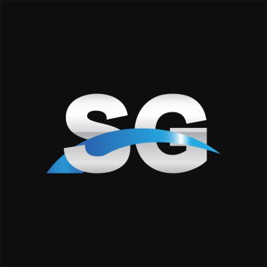 Initial letters logo SG, overlapping linked swoosh capital logo concept, metallic silver blue black background, vector icon logo template elements for business, company, creative industry