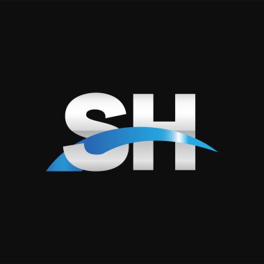 Initial letters logo SH, overlapping linked swoosh capital logo concept, metallic silver blue black background, vector icon logo template elements for business, company, creative industry