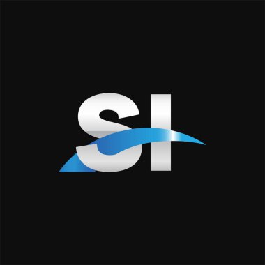 Initial letters logo SI, overlapping linked swoosh capital logo concept, metallic silver blue black background, vector icon logo template elements for business, company, creative industry