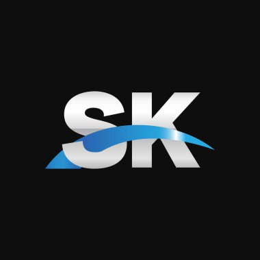 Initial letters logo SK, overlapping linked swoosh capital logo concept, metallic silver blue black background, vector icon logo template elements for business, company, creative industry