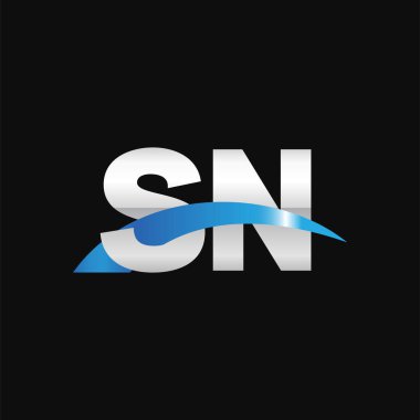 Initial letters logo SN, overlapping linked swoosh capital logo concept, metallic silver blue black background, vector icon logo template elements for business, company, creative industry