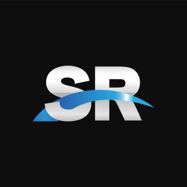 Initial letters logo SR, overlapping linked swoosh capital logo concept, metallic silver blue black background, vector icon logo template elements for business, company, creative industry