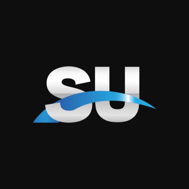 Initial letters logo SU, overlapping linked swoosh capital logo concept, metallic silver blue black background, vector icon logo template elements for business, company, creative industry