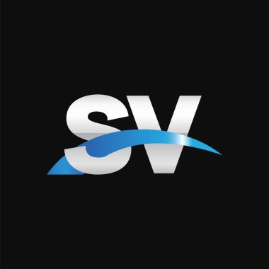 Initial letters logo SV, overlapping linked swoosh capital logo concept, metallic silver blue black background, vector icon logo template elements for business, company, creative industry