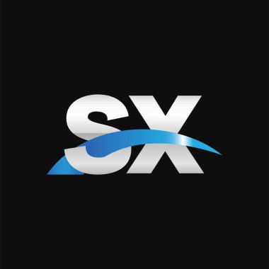 Initial letters logo SX, overlapping linked swoosh capital logo concept, metallic silver blue black background, vector icon logo template elements for business, company, creative industry