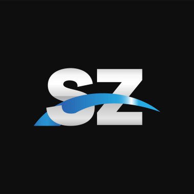 Initial letters logo SZ, overlapping linked swoosh capital logo concept, metallic silver blue black background, vector icon logo template elements for business, company, creative industry