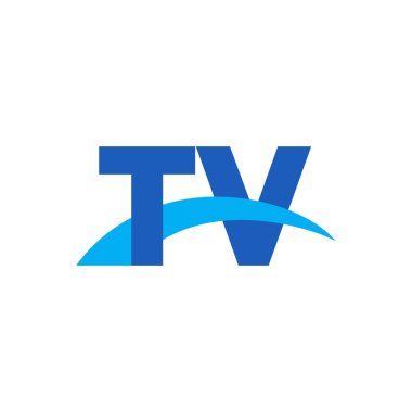 Initial letters logo TV, overlapping linked swoosh capital logo concept, blue, vector icon logo template elements for business, company, creative industry