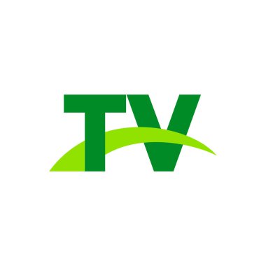 Initial letters logo TV, overlapping linked swoosh grass capital logo concept, eco nature green, vector icon logo template elements for business, company, creative industry