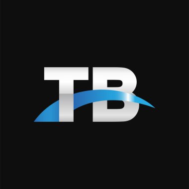 Initial letters logo TB, overlapping linked swoosh capital logo concept, metallic silver blue black background, vector icon logo template elements for business, company, creative industry