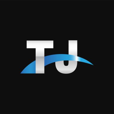 Initial letters logo TJ, overlapping linked swoosh capital logo concept, metallic silver blue black background, vector icon logo template elements for business, company, creative industry