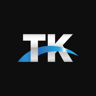 Initial letters logo TK, overlapping linked swoosh capital logo concept, metallic silver blue black background, vector icon logo template elements for business, company, creative industry