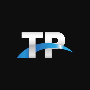 Initial letters logo TP, overlapping linked swoosh capital logo concept, metallic silver blue black background, vector icon logo template elements for business, company, creative industry