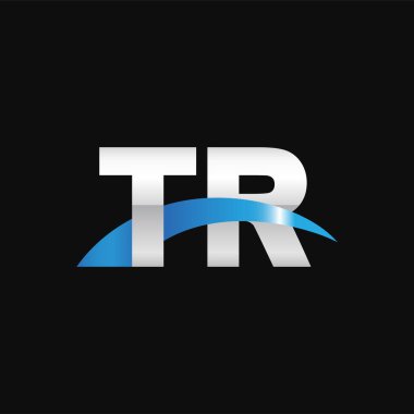 Initial letters logo TR, overlapping linked swoosh capital logo concept, metallic silver blue black background, vector icon logo template elements for business, company, creative industry