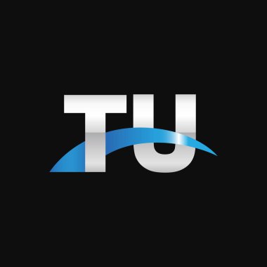 Initial letters logo TU, overlapping linked swoosh capital logo concept, metallic silver blue black background, vector icon logo template elements for business, company, creative industry