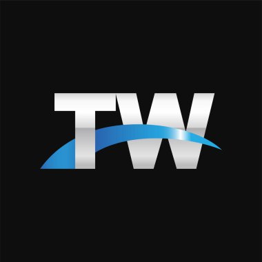 Initial letters logo TW, overlapping linked swoosh capital logo concept, metallic silver blue black background, vector icon logo template elements for business, company, creative industry