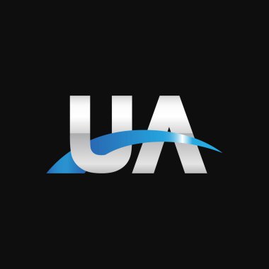 Initial letters logo UA, overlapping linked swoosh capital logo concept, metallic silver blue black background, vector icon logo template elements for business, company, creative industry