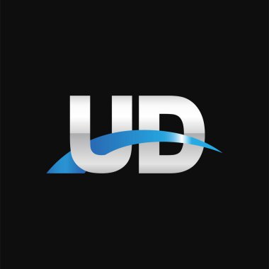 Initial letters logo UD, overlapping linked swoosh capital logo concept, metallic silver blue black background, vector icon logo template elements for business, company, creative industry