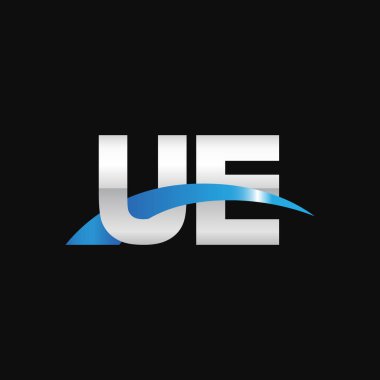 Initial letters logo UE, overlapping linked swoosh capital logo concept, metallic silver blue black background, vector icon logo template elements for business, company, creative industry