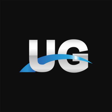 Initial letters logo UG, overlapping linked swoosh capital logo concept, metallic silver blue black background, vector icon logo template elements for business, company, creative industry