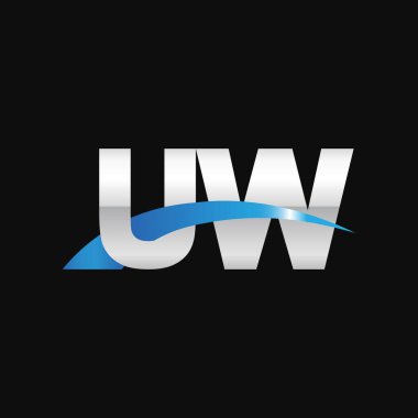 Initial letters logo UW, overlapping linked swoosh capital logo concept, metallic silver blue black background, vector icon logo template elements for business, company, creative industry