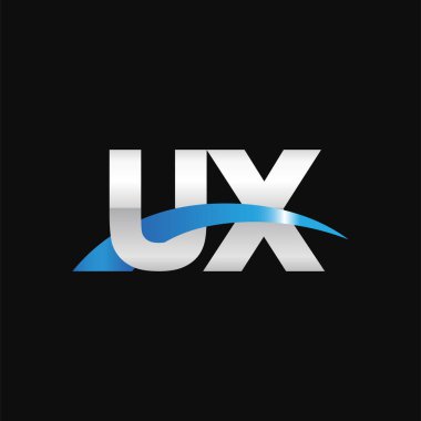 Initial letters logo UX, overlapping linked swoosh capital logo concept, metallic silver blue black background, vector icon logo template elements for business, company, creative industry
