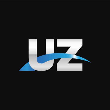 Initial letters logo UZ, overlapping linked swoosh capital logo concept, metallic silver blue black background, vector icon logo template elements for business, company, creative industry