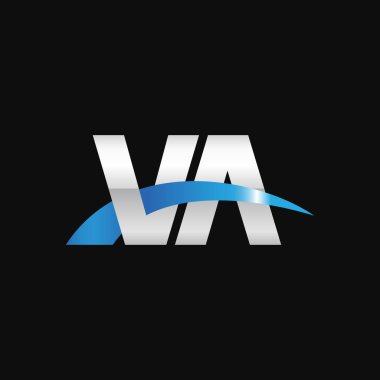 Initial letters logo VA, overlapping linked swoosh capital logo concept, metallic silver blue black background, vector icon logo template elements for business, company, creative industry