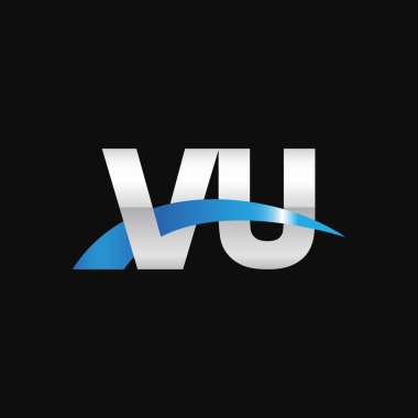 Initial letters logo VU, overlapping linked swoosh capital logo concept, metallic silver blue black background, vector icon logo template elements for business, company, creative industry