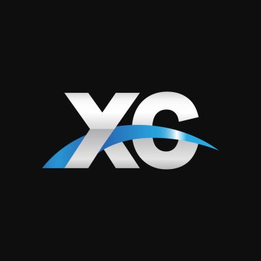 Initial letters logo XC, overlapping linked swoosh capital logo concept, metallic silver blue black background, vector icon logo template elements for business, company, creative industry