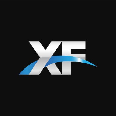 Initial letters logo XF, overlapping linked swoosh capital logo concept, metallic silver blue black background, vector icon logo template elements for business, company, creative industry