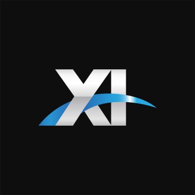 Initial letters logo XI, overlapping linked swoosh capital logo concept, metallic silver blue black background, vector icon logo template elements for business, company, creative industry