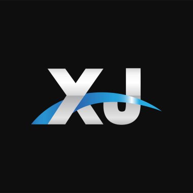 Initial letters logo XJ, overlapping linked swoosh capital logo concept, metallic silver blue black background, vector icon logo template elements for business, company, creative industry