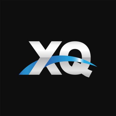 Initial letters logo XQ, overlapping linked swoosh capital logo concept, metallic silver blue black background, vector icon logo template elements for business, company, creative industry