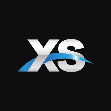Initial letters logo XS, overlapping linked swoosh capital logo concept, metallic silver blue black background, vector icon logo template elements for business, company, creative industry