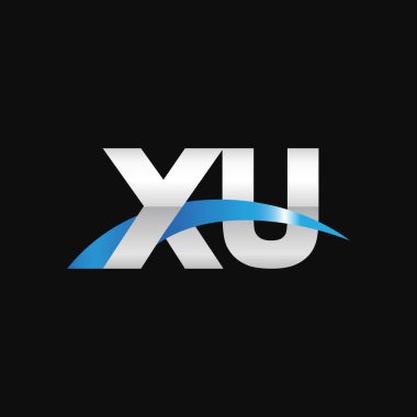Initial letters logo XU, overlapping linked swoosh capital logo concept, metallic silver blue black background, vector icon logo template elements for business, company, creative industry