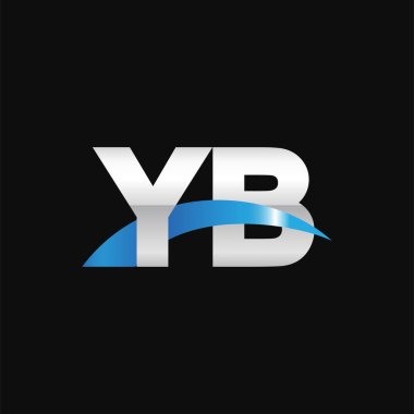 Initial letters logo YB, overlapping linked swoosh capital logo concept, metallic silver blue black background, vector icon logo template elements for business, company, creative industry