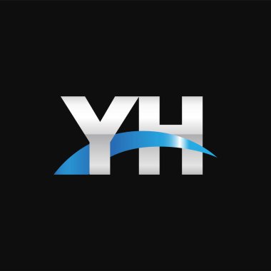 Initial letters logo YH, overlapping linked swoosh capital logo concept, metallic silver blue black background, vector icon logo template elements for business, company, creative industry