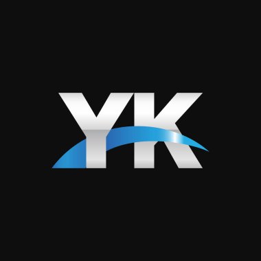Initial letters logo YK, overlapping linked swoosh capital logo concept, metallic silver blue black background, vector icon logo template elements for business, company, creative industry