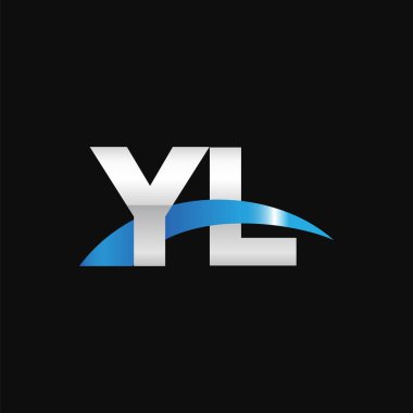 Initial letters logo YL, overlapping linked swoosh capital logo concept, metallic silver blue black background, vector icon logo template elements for business, company, creative industry