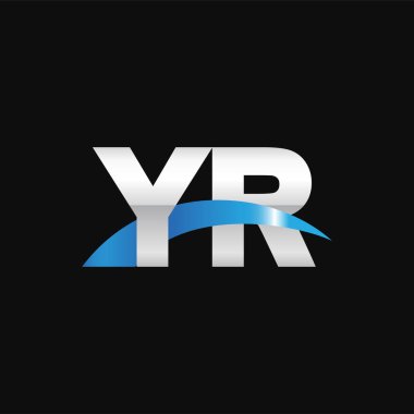 Initial letters logo YR, overlapping linked swoosh capital logo concept, metallic silver blue black background, vector icon logo template elements for business, company, creative industry