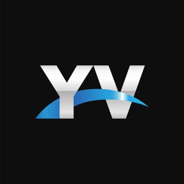 Initial letters logo YV, overlapping linked swoosh capital logo concept, metallic silver blue black background, vector icon logo template elements for business, company, creative industry