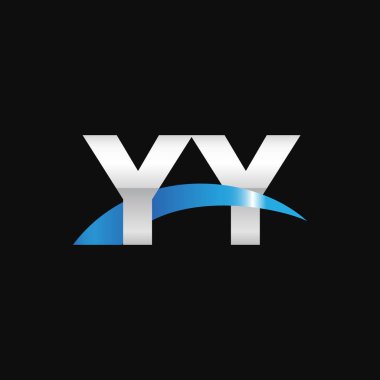 Initial letters logo YY, overlapping linked swoosh capital logo concept, metallic silver blue black background, vector icon logo template elements for business, company, creative industry