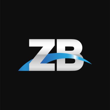 Initial letters logo ZB, overlapping linked swoosh capital logo concept, metallic silver blue black background, vector icon logo template elements for business, company, creative industry