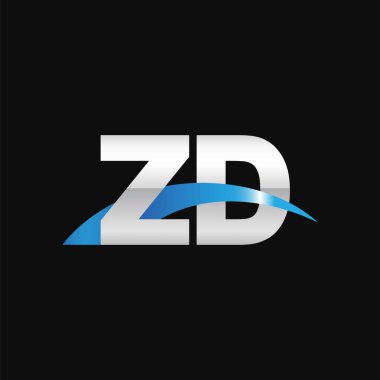 Initial letters logo ZD, overlapping linked swoosh capital logo concept, metallic silver blue black background, vector icon logo template elements for business, company, creative industry