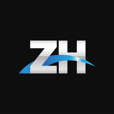 Initial letters logo ZH, overlapping linked swoosh capital logo concept, metallic silver blue black background, vector icon logo template elements for business, company, creative industry