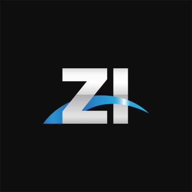 Initial letters logo ZI, overlapping linked swoosh capital logo concept, metallic silver blue black background, vector icon logo template elements for business, company, creative industry