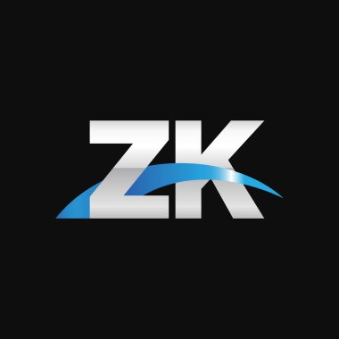 Initial letters logo ZK, overlapping linked swoosh capital logo concept, metallic silver blue black background, vector icon logo template elements for business, company, creative industry